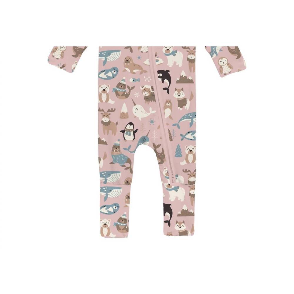 NEW KICKEE baby's convertible coverall in rose arctic animals